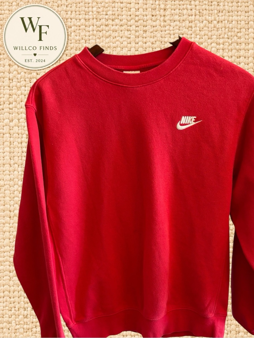Nike Sportswear Men’s Washed Red Fleece Crewneck Sweatshirt Logo Size S